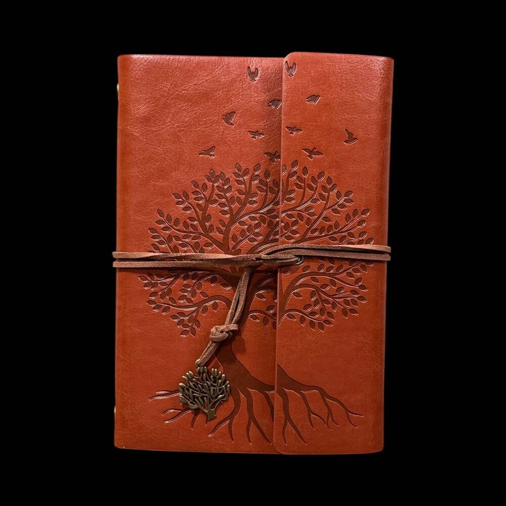 A5 Tree of Life Embossed Dark Brown PU Leather Refillable 6-Ring Binder Journal